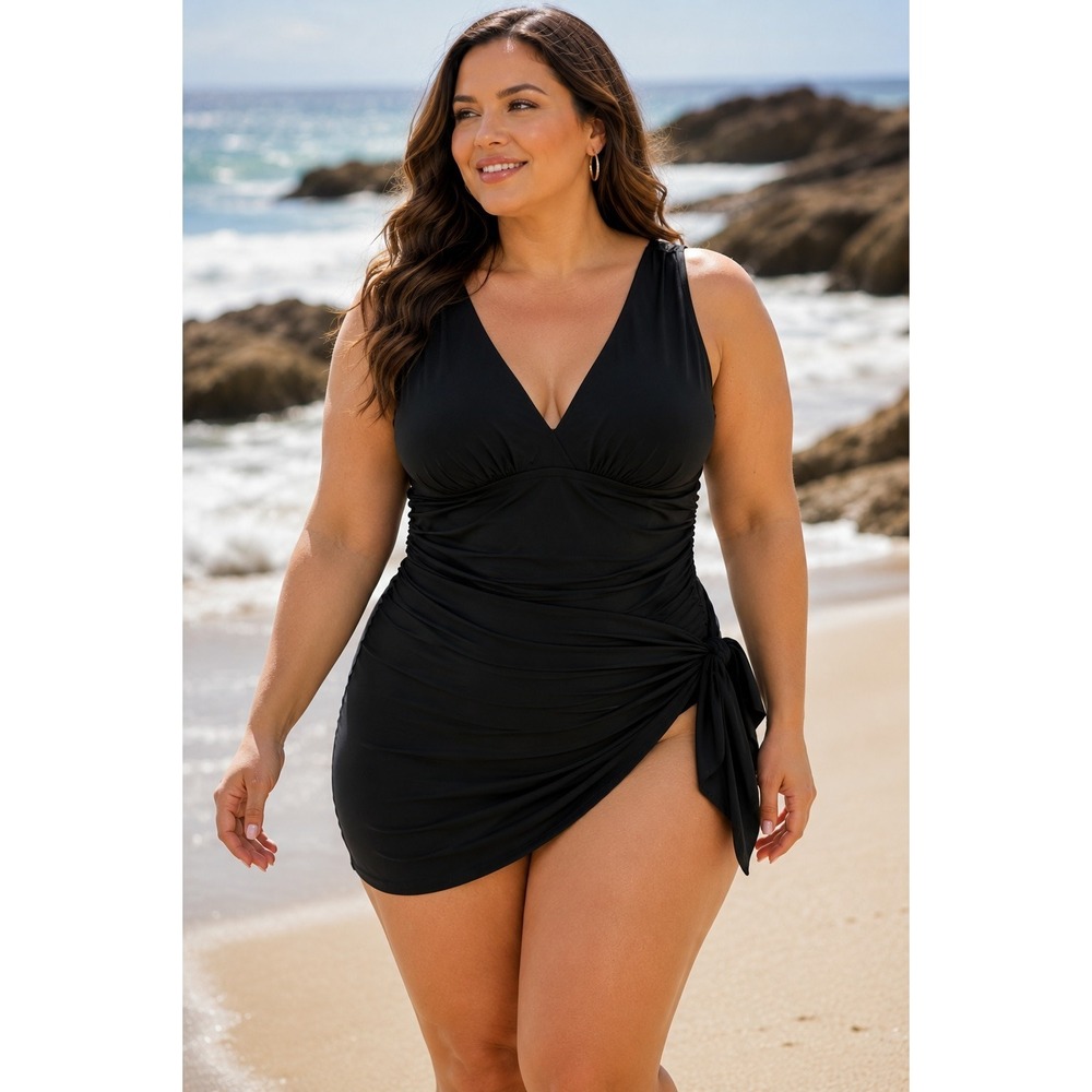 Miraclesuit NWT Black One Piece Swimsuit Size 16W Tummy Control Ruched MSRP $194